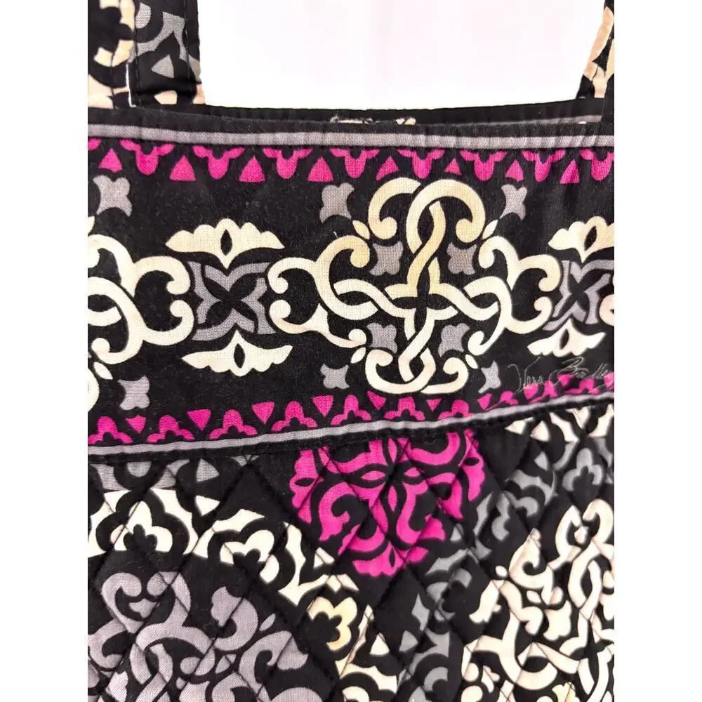 Vera Bradley Canterberry Magenta 2013‎ Tote Quilted Bag Black White READ